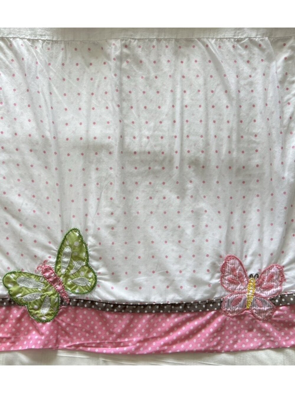 POTTERY BARN KIDS Crib Skirt Dust Ruffle Butterflies Appliqué 100% Cotton Pink